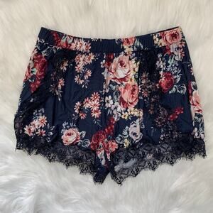PJ Salvage Dark Floral and Lace Modal Sleep Shorts Small